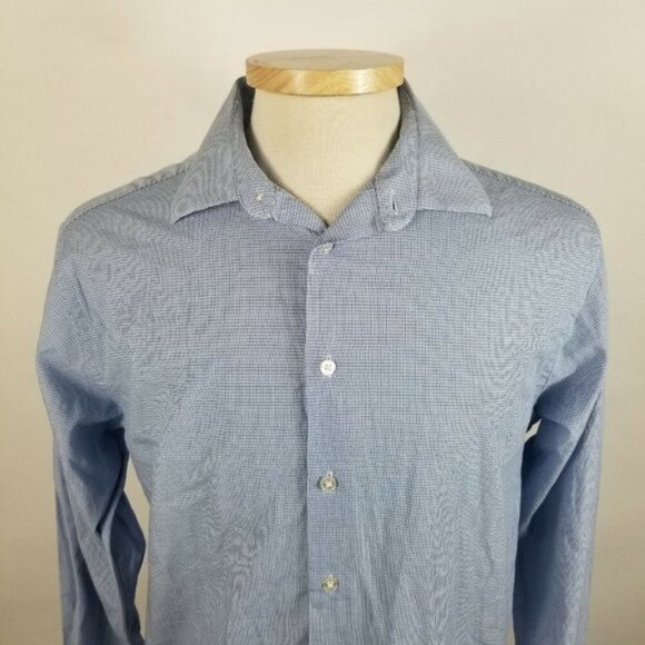 Calvin Klein 16 x 34/35 Blue Mini Check Long Sleeve Dress Shirt - Picture 4 of 5